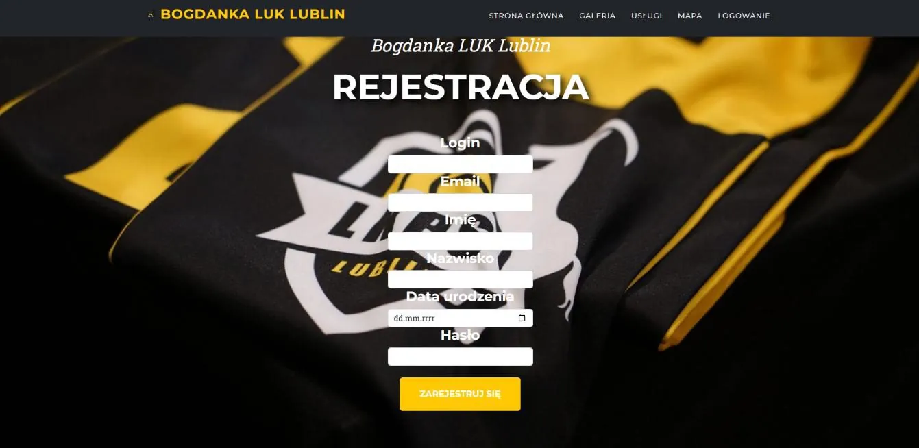 Strona rejestracji użytkownika